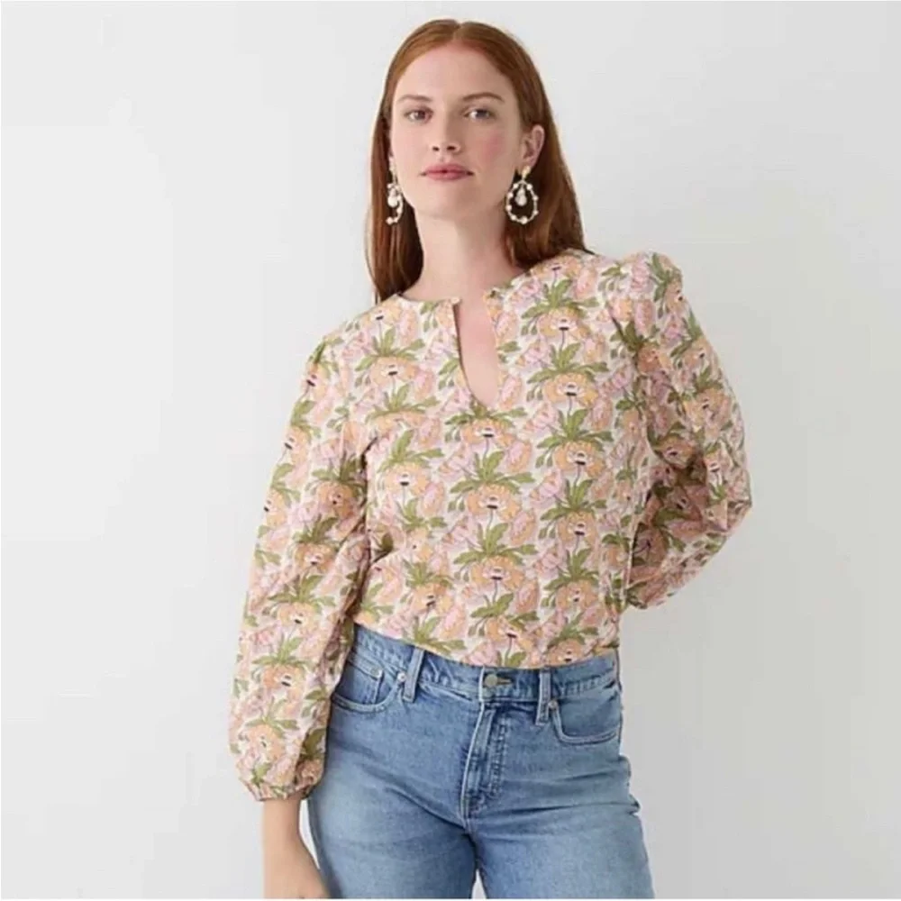 J Crew Liberty Cotton Poppy Print Popover Peasant Top, Size Medium. - Picture 1 of 9